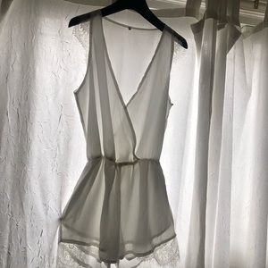 SHEIN Sheer White Romper with Lace